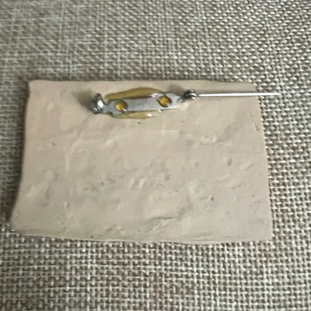 Vintage Handmade Clay Geometric Frog Pin Brooch Beige Multi Southwestern